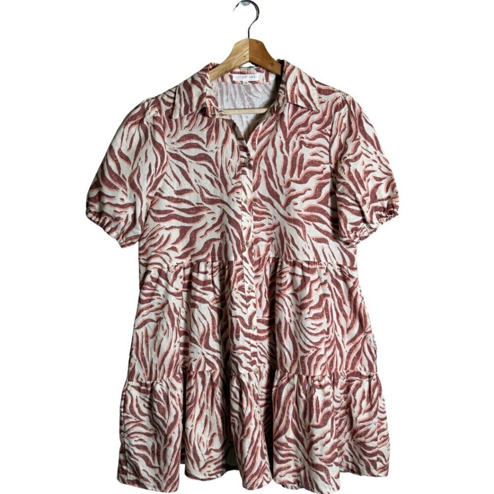 Urban Outfitters UO Little Lies Linen Zebra Print Mini Shirt Dress Women's Small